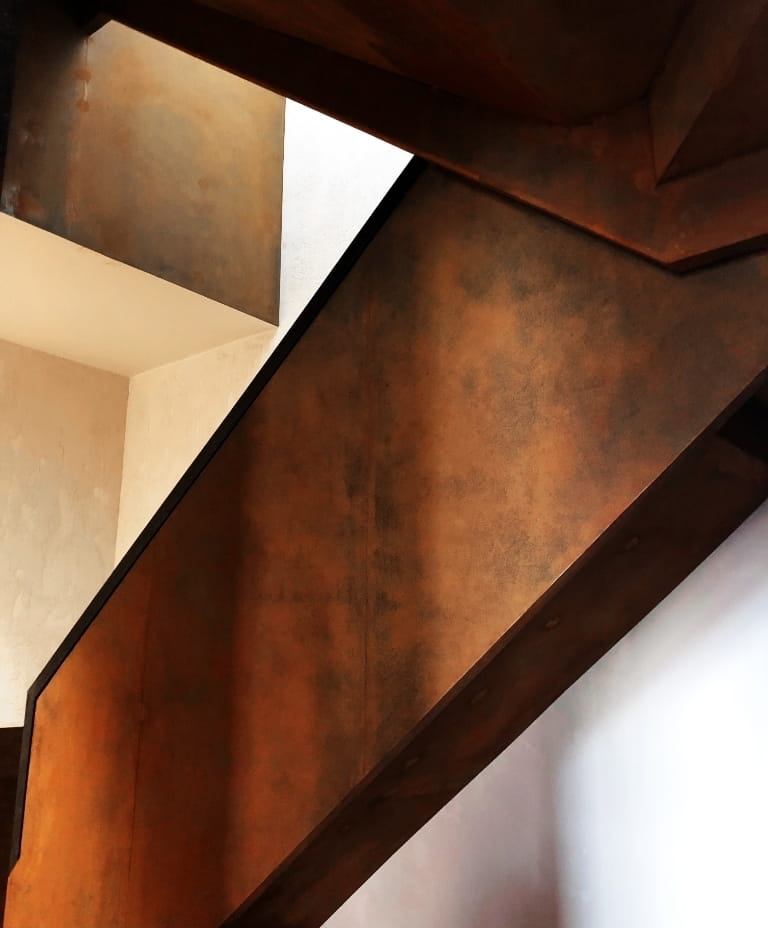 Corten steel staircase detail in the New York SoHo apartment by Tala Fustok Studio